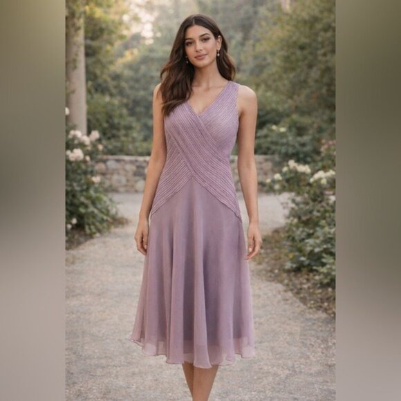 Talbots Fairycore Lilac Pure Silk Pleated Midi Dress Romantic Elegant Size 6 - Picture 10 of 10